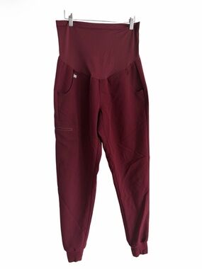 FIGS Zamora Jogger Maternity Scrub Pants Size Small Burgundy Pockets